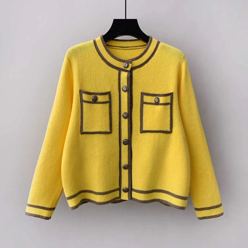 Piste Designers Tops pour femmes mode coréenne automne hiver vêtements col rond manches longues poches tricoté Cardigan Mujer 210903