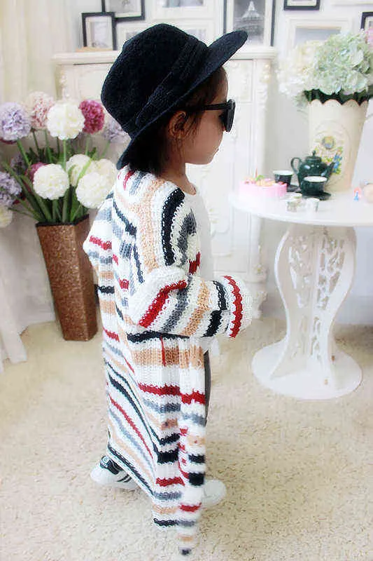 유아 소녀 긴 스웨터 카디건 여자 아기 가디건 겉옷 패션 패션 어린이 039S 스트라이프 스웨터 아이 니트웨어 코트 211109269436