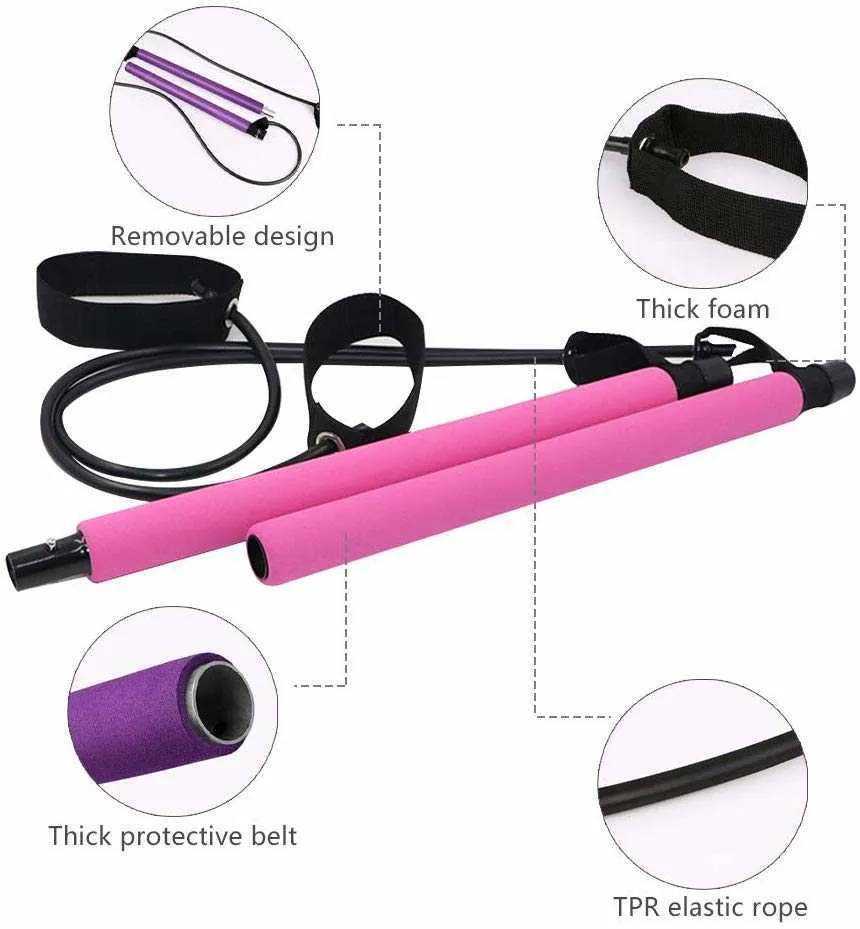 Kit de barre de Pilates portable Bande de résistance Yoga Exercice Boucle de pied Barre de tonification Yoga Pilates pour Yoga Stretch Twisting Sit-Up Bar H1026