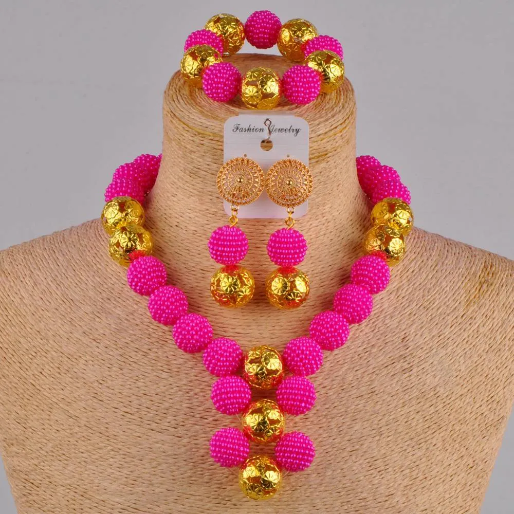 Brincos de colar africano de ouro de Dubai nigeriano para mulheres coral vermelho -coral Jóias de casamento set49760752904916