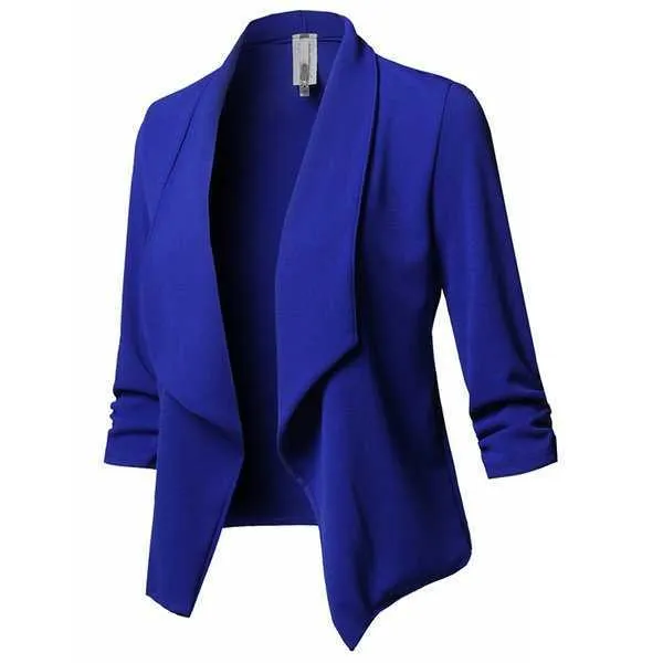 10色の女性スリムブレザーコートカジュアルソリッドスーツ長袖ラペルなしボタンレディースブレザーワークウェアジャケットプラスサイズS-5XL 210930