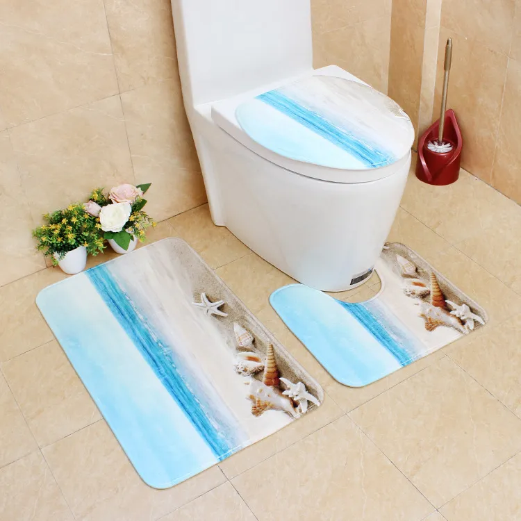 Flanelowy druk zagęszczenie i ciepły 3D kreskówek w łazience odporna na toaletę poduszkę toaletową trzyczęściową mata do kąpieli dywanowej 210401
