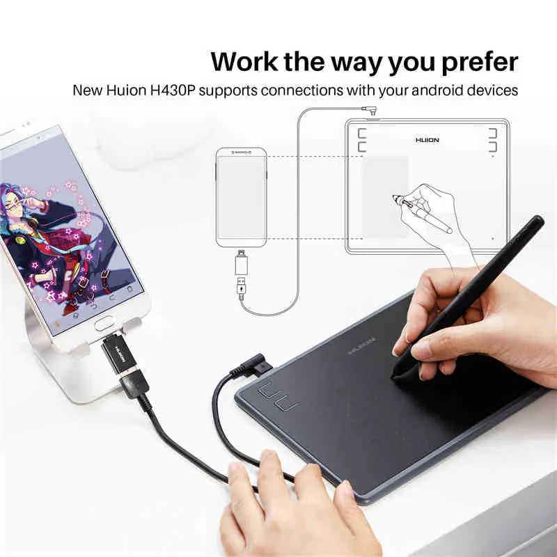 HUION H430P Digitale S Micro USB Signature Graphics Tekening Pen Osu Game Battery-Free Tablet