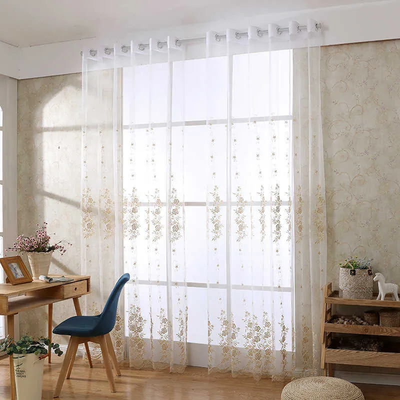 Luxury Modern Floral Design Curtain Tulle Window Sheer Curtain For Living Room Bedroom Kitchen Window Screening Panel SU364 *WS 210712