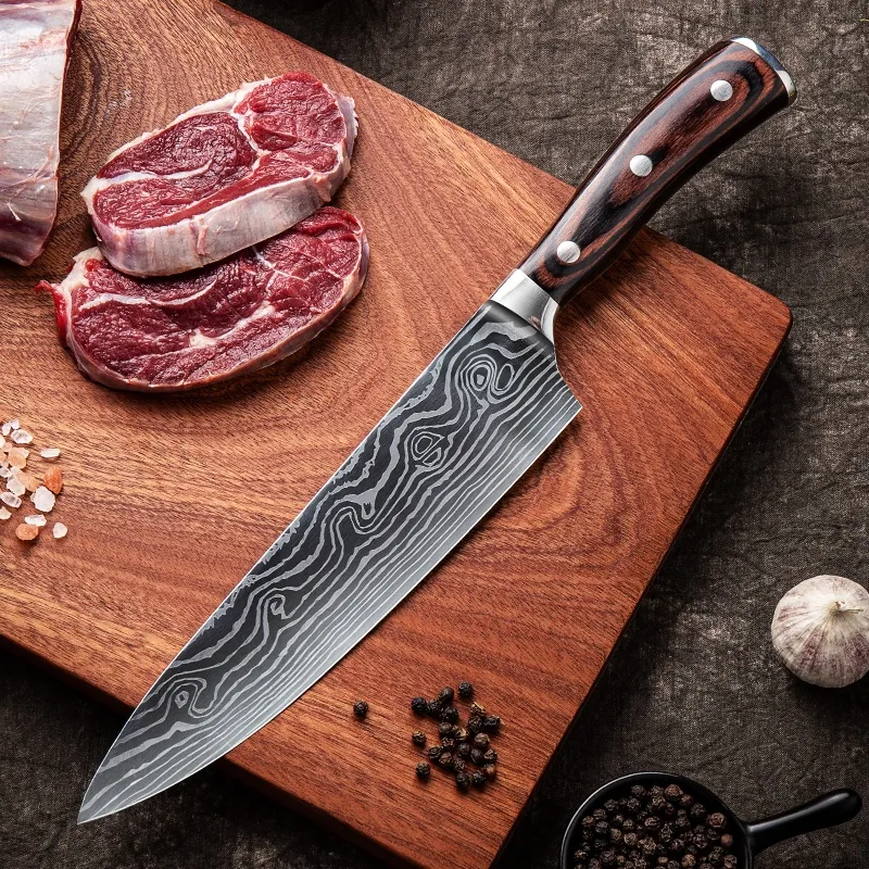 Outil de cuisine couperet à viande forgé Chef LNIFE 5CR15 acier inoxydable EAMASCUS Laser couteaux japonais 235G