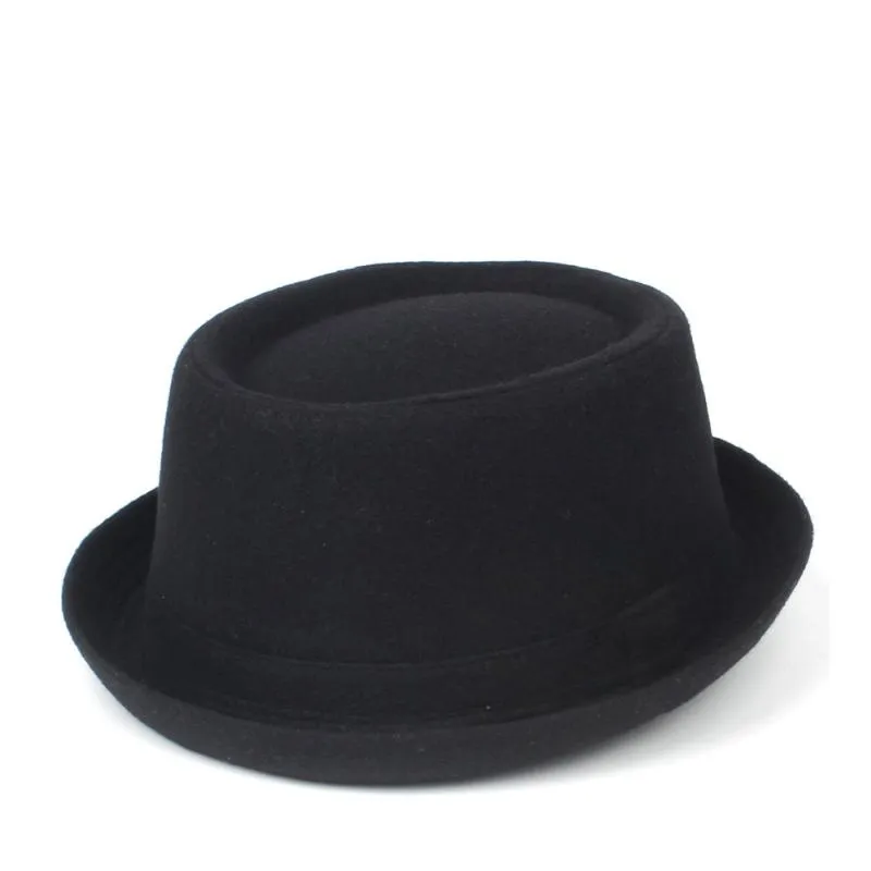 Chapeau de tarte au porc pour enfants, 100% laine, pour fille, noir, Fedora, enfant, bol plat, Porkpie, Top Jazz à large bord, Hats2362