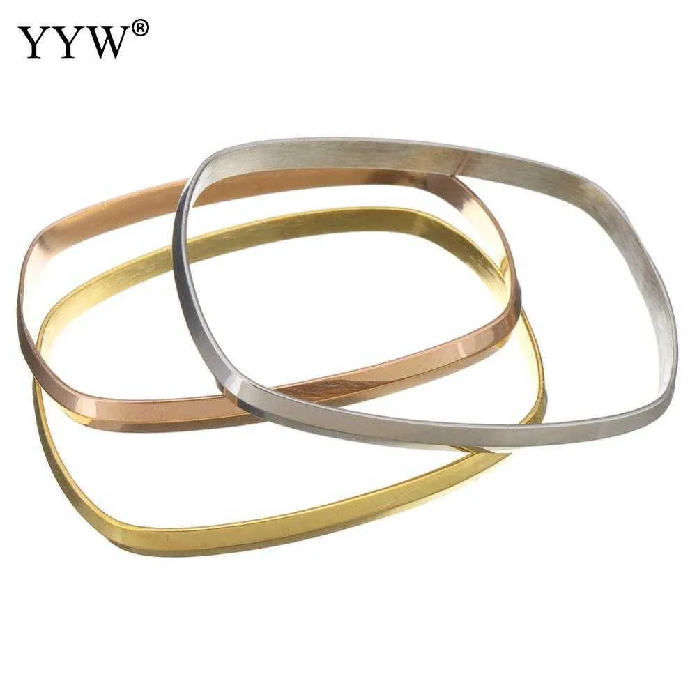 Top Quality Gold Color Bangle Multicamada Quadrado Aço Inoxidável Mulheres Pulseira Mulheres Homens Jóias Pulseras Mujer / Set q0719