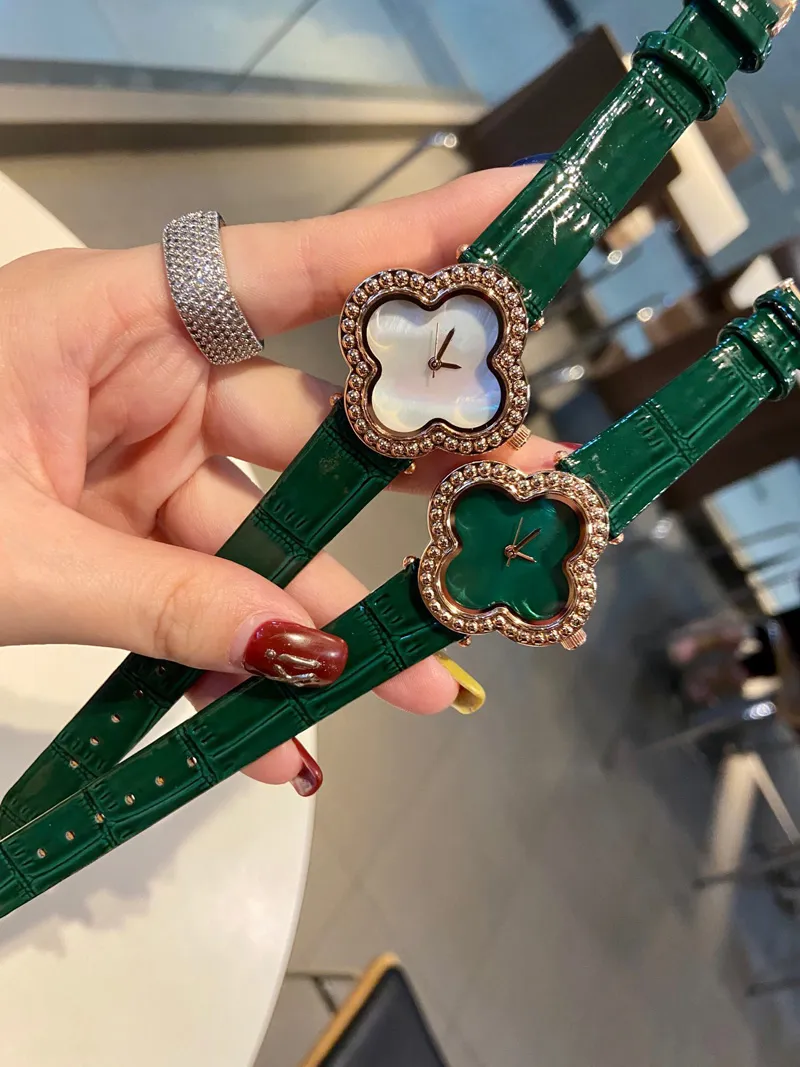 Relojes de pulsera de marca de moda para mujer y niña, reloj con correa de cuero estilo cristal con flores VA02233s