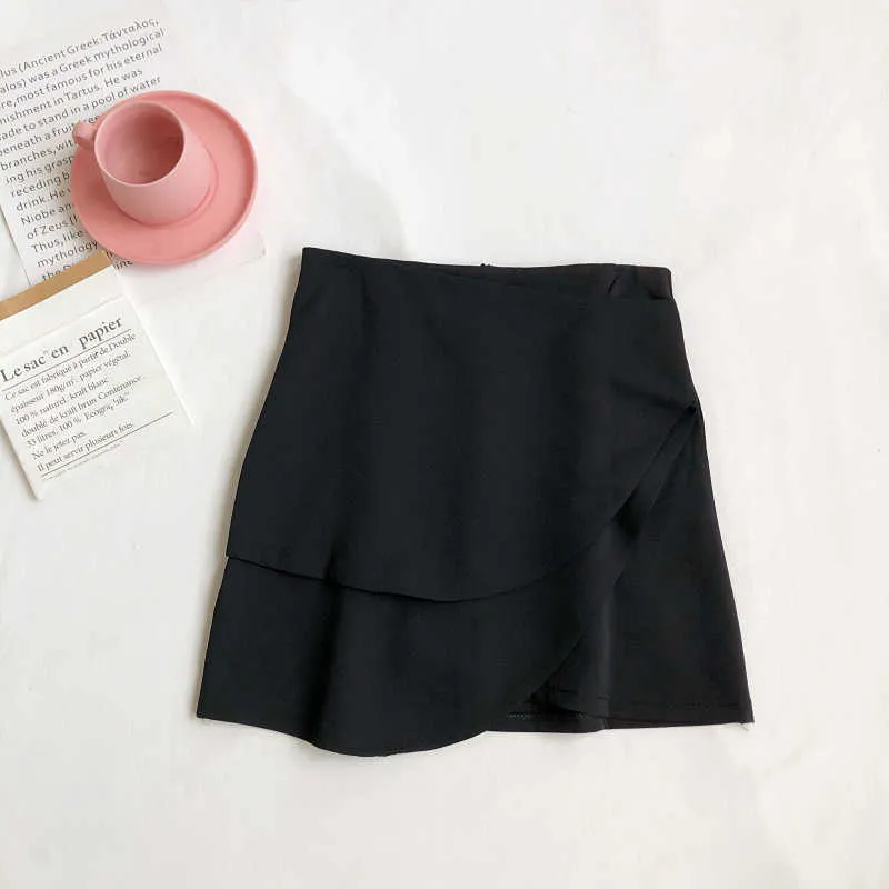 Varey lin primavera verão mulheres casual irregular hight cintura saia doce design sólido a linha feminina 210526