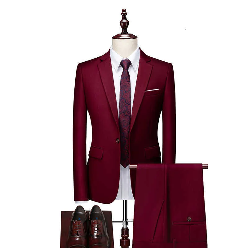 メンズスーツ2ピースセットブレザーズパンツクラシックビジネス紳士フォーマル新郎新婦ウェディングドレスプラスサイズ高品質スーツ6XL X0909