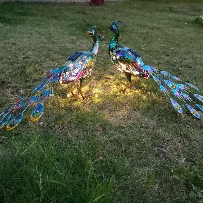 Lampes de pelouse paon lumière solaire moulin à vent décoration de jardin en fer forgé peint vent fileurs cour décor pieu ornement 254p
