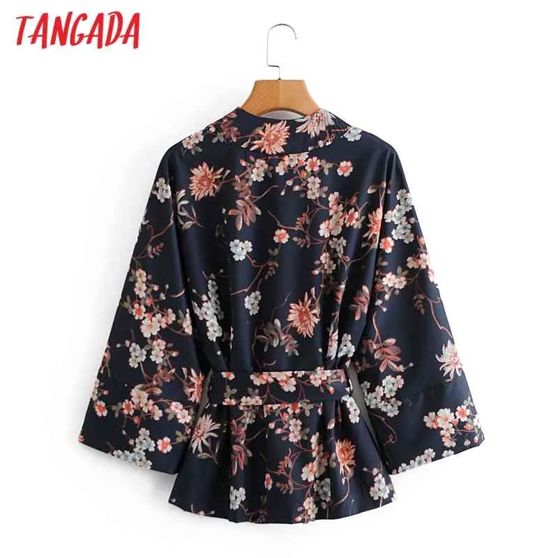 Femmes rétro surdimensionné fleurs imprimer Kimono Blouse à manches longues Chic femme chemise décontractée Blusas Femininas 3A01 210416