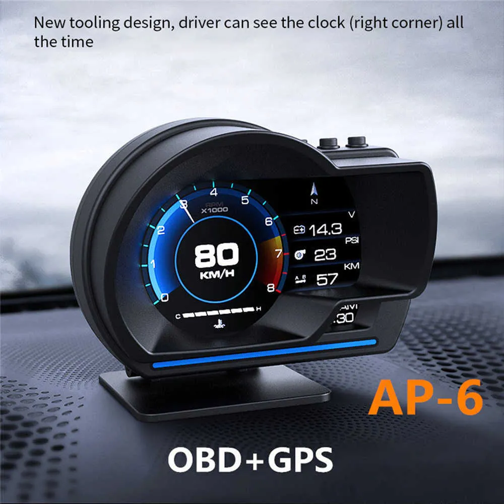 AP6 HUD Najnowszy wyświetlacz Up Auto Wyświetlacz OBD2GPS Smart Car Hud Gauge Cyfrowy licznik liczby liczników liczby licznej liczby procentowej alarm Wateroil Temp RPM4066238