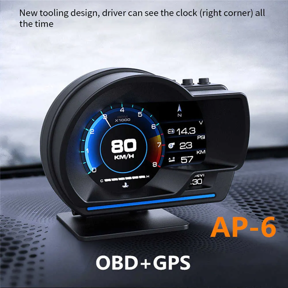 AP6 HUD Neueste Head Up Display Auto Display OBD2GPS Smart Auto HUD Gauge Digital Kilometerzähler Sicherheit Alarm WasserÖl temp RPM4066238