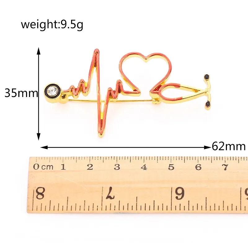 Broches de Metal para medicina médica, estetoscopio, electrocardiograma, en forma de latido del corazón, Pin esmaltado para enfermera y Doctor, joyería para solapa, regalo 186S