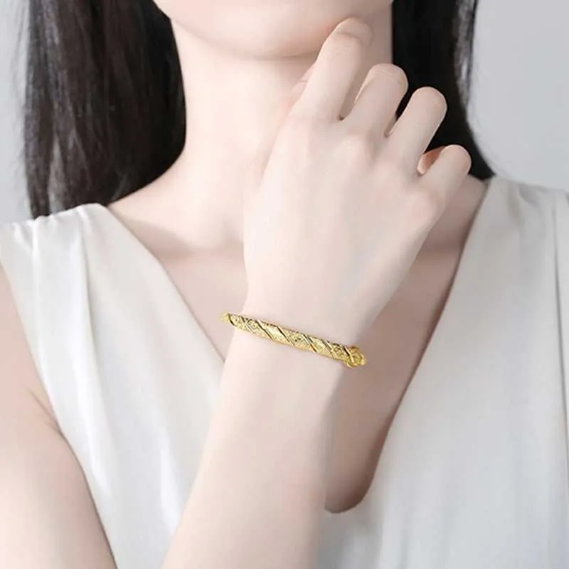 New Fashion Solid Gold Color Party Cuff Bracelet for Women Luxury Wedding Fashion Jewelry Girl Engagement Gift Adjustable Q0719