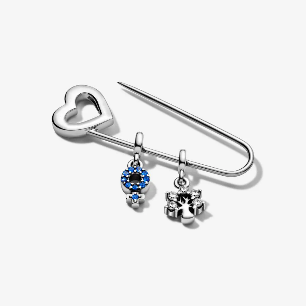 100% 925 Sterling Silver Me Safety Pin Broche détaillée avec un fermoir logo en forme de coeur Fit Original Mini Charms Fashion Wedding Jew277T