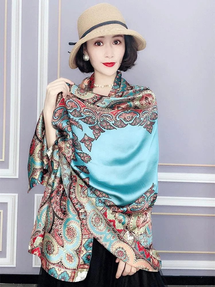 Scarves Spring Silk Scarf Women Vintage Paisley Print Shawls Wraps Foulard Designer Long Bandana Female Luxury Head Hijab 180cm2313
