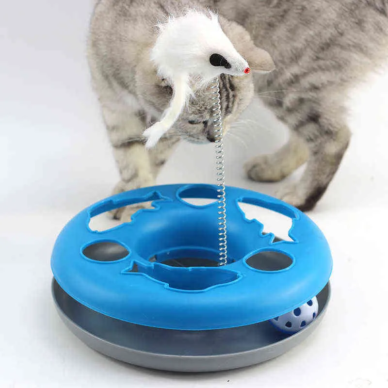 Pet Cat Round Play Board Spring Mouse Interactive Toys Game Amusemen Single Layer Turntable Plate Pets Cat Supply Training Toy 211122