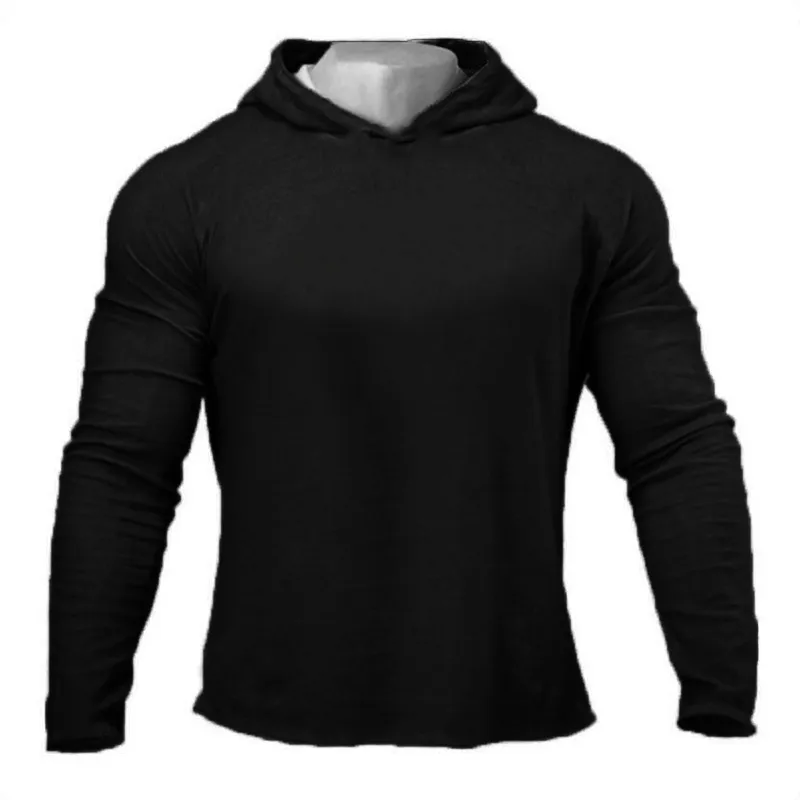 Merk Herfst Fitness Kleding Mens Hooded T-shirt Streetwear Bodybuilding Lange Mouw T-shirt Gym T-shirt Sweatshirts 210421