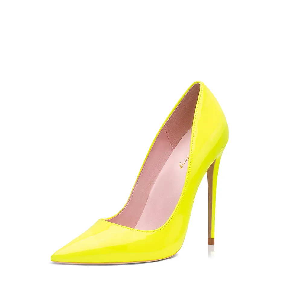 Genshuo Brand Buty 10 12cm Obcasy Kobiety Buty Pompy Stiletto Neon Żółty Sexy Party High Heels Buty Duży rozmiar 10 11 12 Y0406