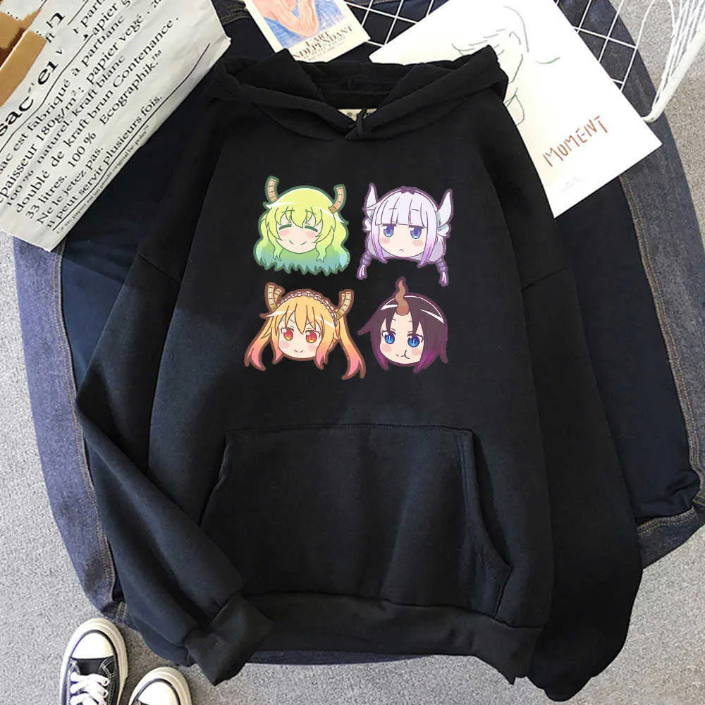 Funny Anime Miss Kobayashi's Dragon Maid Hoodies Tops Harajuku Cartoon Kawaii Tohru Friends Print Winter Casual Sweatshirt Hoody G1019