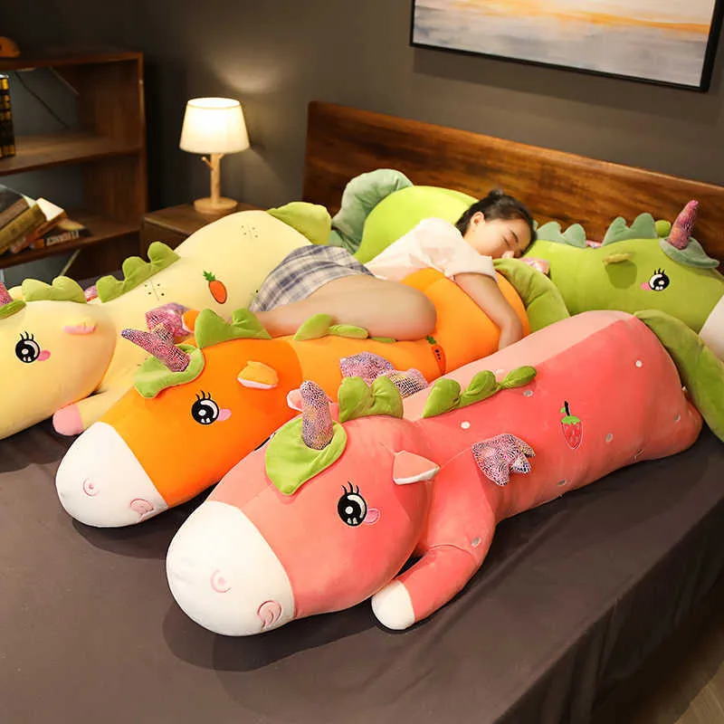 Big Long Lovely Fruit Unicorn Plush Toy Soft Cartoon Animal Doll Stuffed Boyfriend Sleeping Pillow Kid Girl Birthday Gift 210728