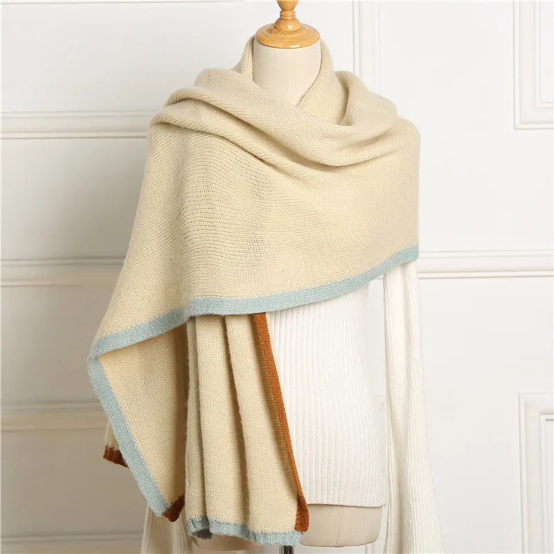 2020 Women Winter Scarf Knitted Solid Pashmina Warm Lady Cashmere Scarves Thick Blanket Wraps Bandana Female Stole