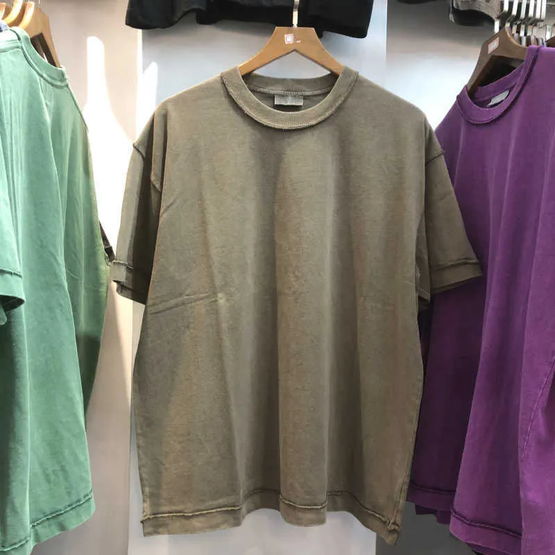 T-shirts T-shirts T-shirts Vraag Basic High Street Washing Used Fake Two Men's Ronde hals Losse katoenen T-shirt met korte mouwen