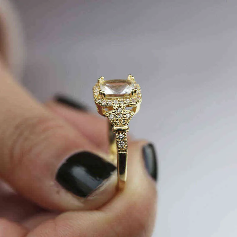 Bague de fiançailles en Zircon incrusté de couleur or pour femmes, bijoux, accessoires pour les mains, taille 6-10, G1125