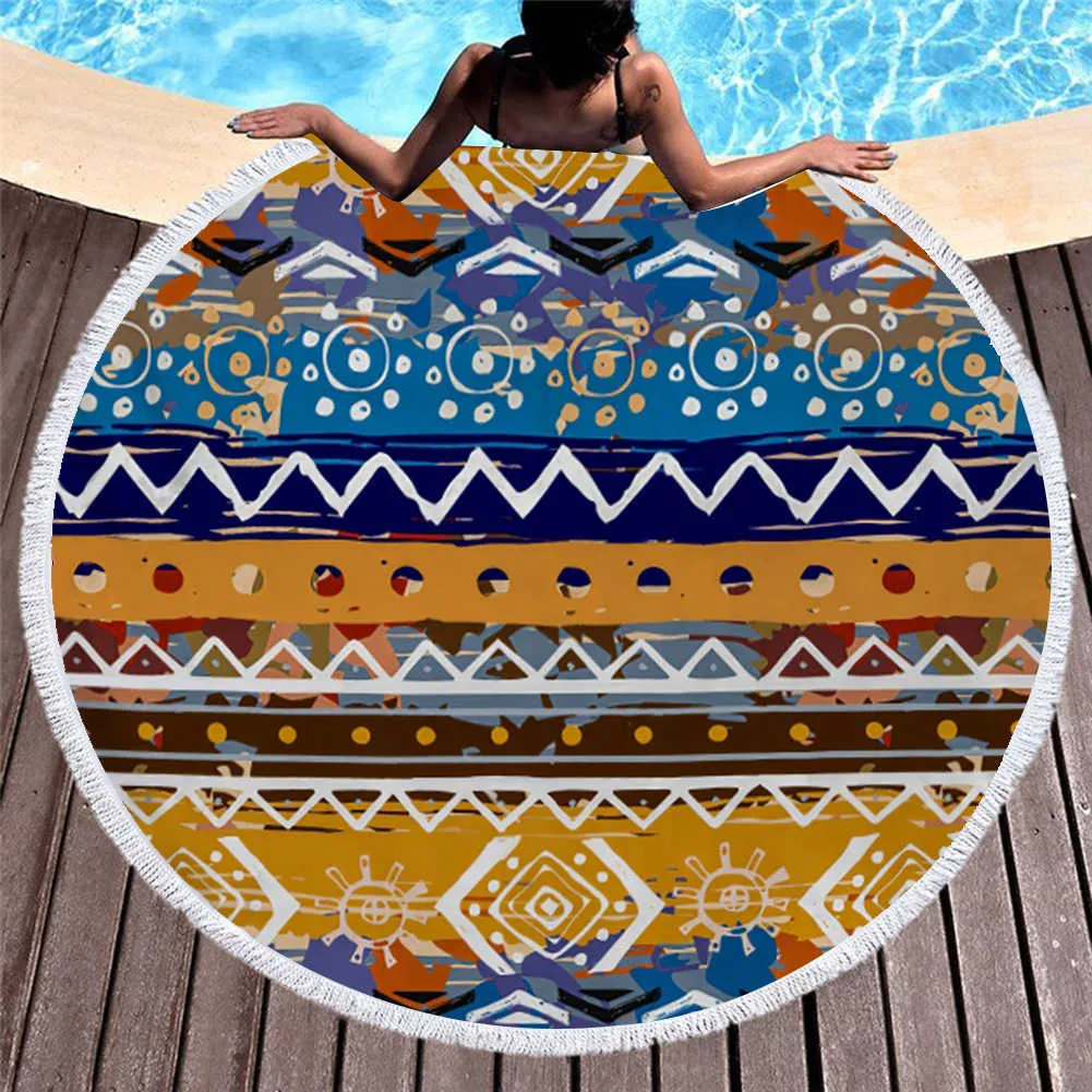 Mandala Dreamcatcher 150cm Round Microfiber Beach Handduk Picnic Blanket Portable Outdoor Sport Kids Present Yoga Mat T615 210728