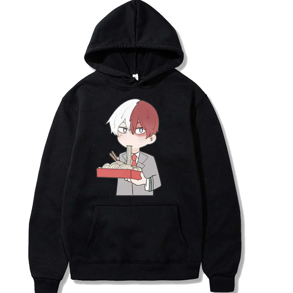 Mon héros académique Anime Manga à capuche Newshoto Todoroki manger des nouilles joli sweat ample hommes hauts pullover Y0804