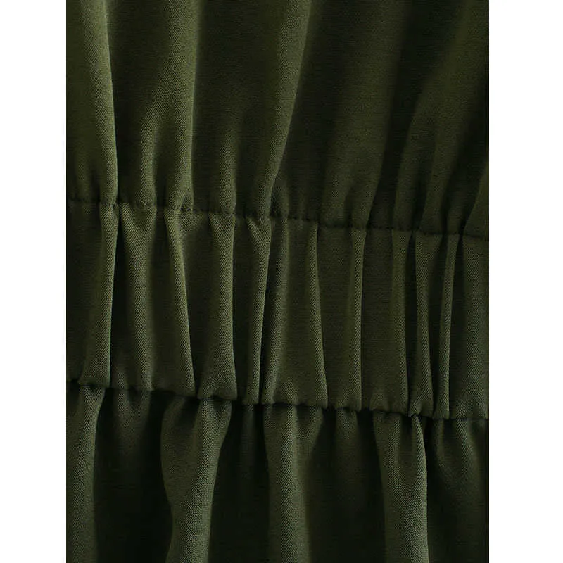 ZA Krawatte Taille Hemd Kleid Frauen Langarm Drehen Unten Kragen Armee Grün Bandage Kurze Mini Kleider 210602