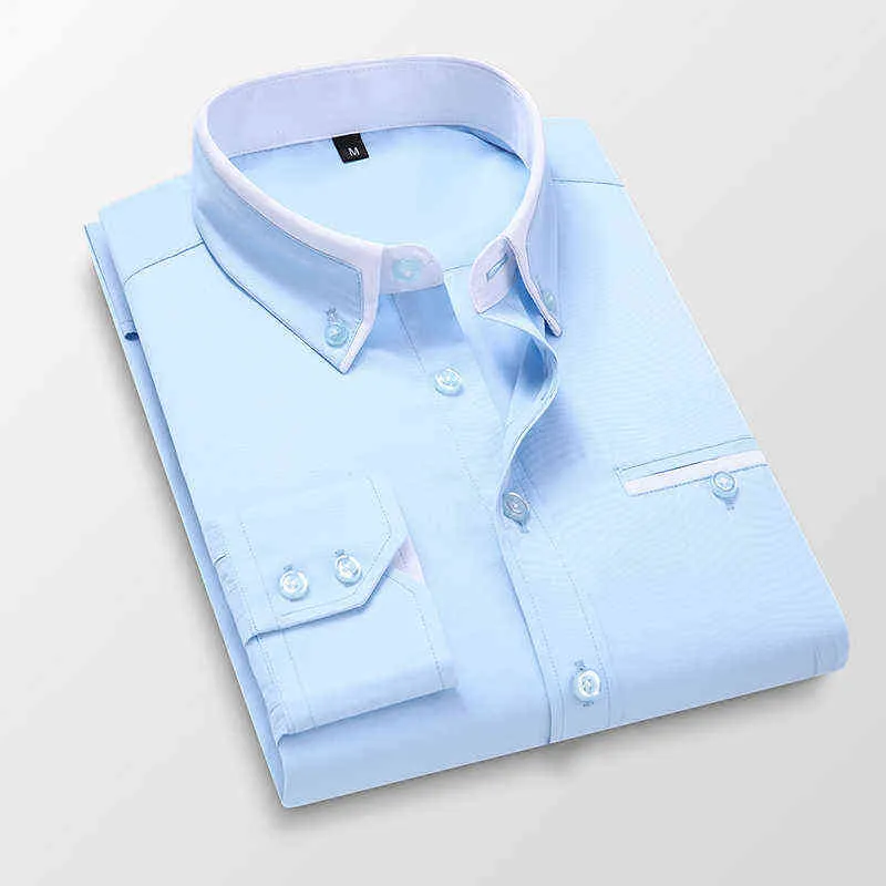 Hommes chemise à manches longues coupe ajustée sans repassage chemises printemps automne affaires robe sociale décontracté bouton vers le bas marque hommes vêtements 210716332y