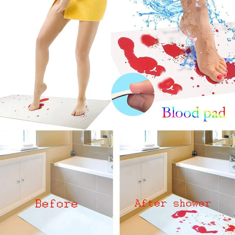 Cadeaux d'Halloween Bloody Bath Mat Couleur Changer de feuille de changement rouge Rouge vous faire saigner le tapis de douche à imprimé de citrouille pour salle de bain3189945