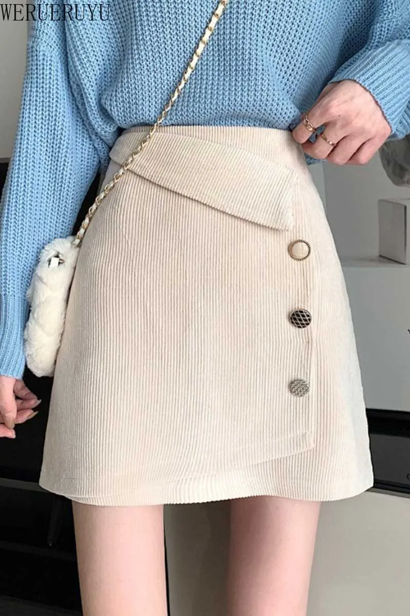 Werueruyu mulher corduroy saia sexy vintage haajuku saias mini magro cintura alta saia reta senhoras estilo coreano 210608