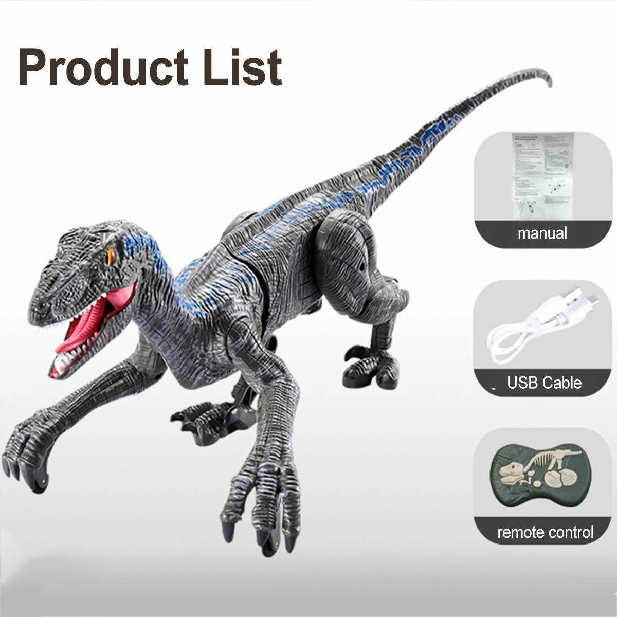 24GHz New RC Dinosaur 랩터 Velociraptor 포효 도보 전기 조명 전기 원격 제어 동물 모델 어린이 장난감 소년 선물 Q8904100