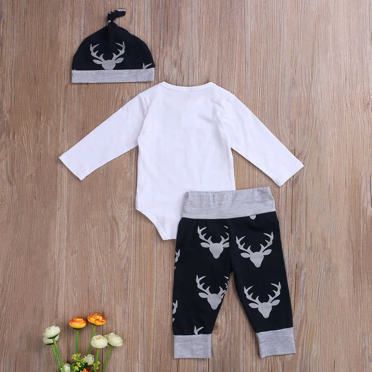 Pudcoco nouveau-né bébé garçons vêtements petit homme col rond manches longues barboteuse cerf leggings pantalon chapeau tenues ensemble vêtements 0-18 m G1023