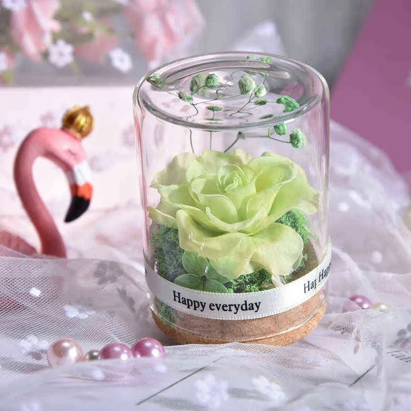 Valentines Day Decor Eternal Rose Glass Cover Gift Box Decor Real Flower Dried Roses DIY for Mom Girl Birthday Mothers Day Gift