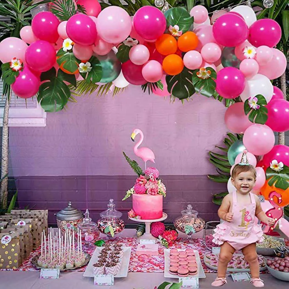140-teiliges tropisches Ballon-Girlanden-Bogen-Set für Hawaii, Flamingo-Party-Dekorationen, Geburtstagsparty, Luau, Sommer, Strand, Partyzubehör 210719