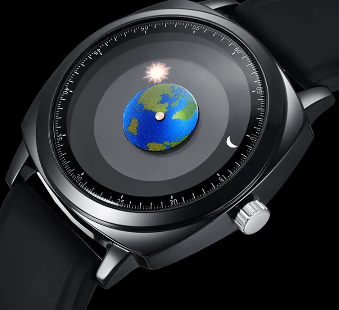 Брендовые часы Addies, модные креативные дизайнерские кварцевые мужские часы cwp, 42 мм, уникальный циферблат Sun Moon, высококачественные часы с ремешком, сюрприз Gif252J