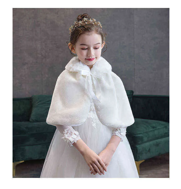 Blumenmädchen verdicken Plüsch Bolero Achselzucken Prinzessin weiß Kunstpelzmantel Schulterumhang Hochzeitskleid Schal Wraps Stola Bowknot 211204