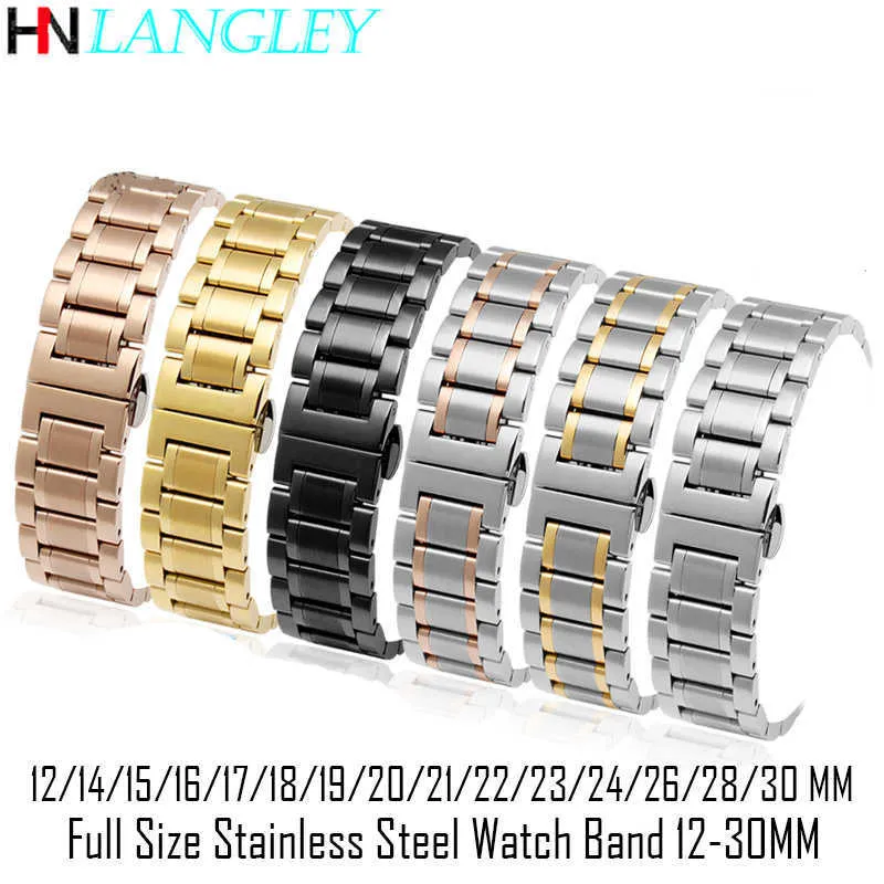 12-30 Mm Big Size Stainless Steel Watch Band 14/15/16/17/18/19/20/21/22/23/24/26/28 Mm Width Watches Strap Bracelet Replacement H0915