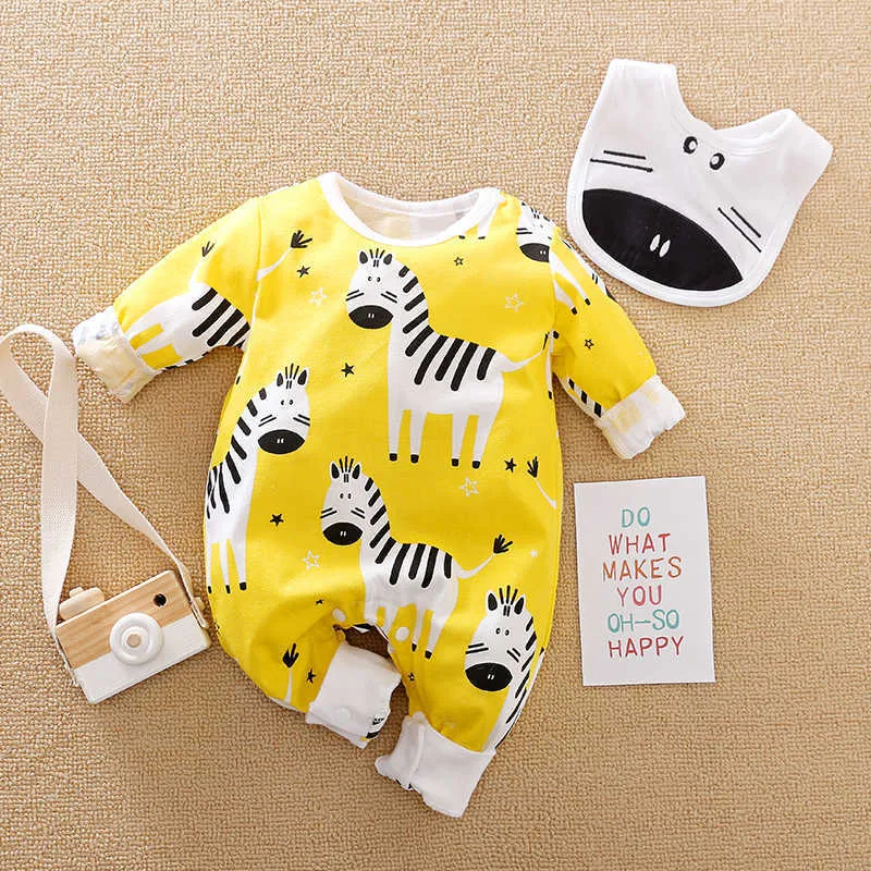 Primavera e autunno Baby Unisex casual Animal Zebra Print Tute Toddler Girl One Pieces Clothes 210528