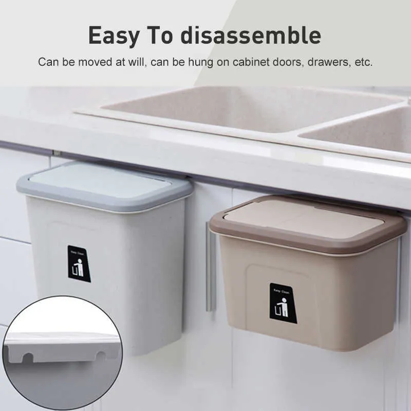 Sink Hanging Dustbin With Cover Push Lid Suction For Cabinet Wall Bathroom Kitchen Food Garbage Trash Can TSLM1 210728