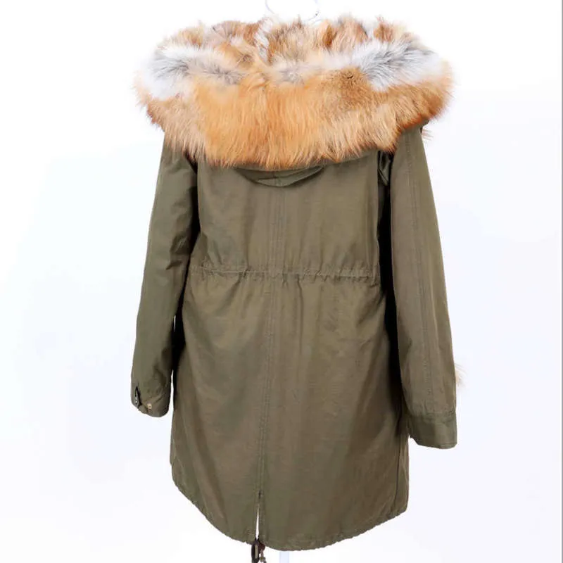 Maomaokong natürlicher echter Pelzkragenmantel Damen Lederjacke Winterkleidung Bomber Parka dick L 210928