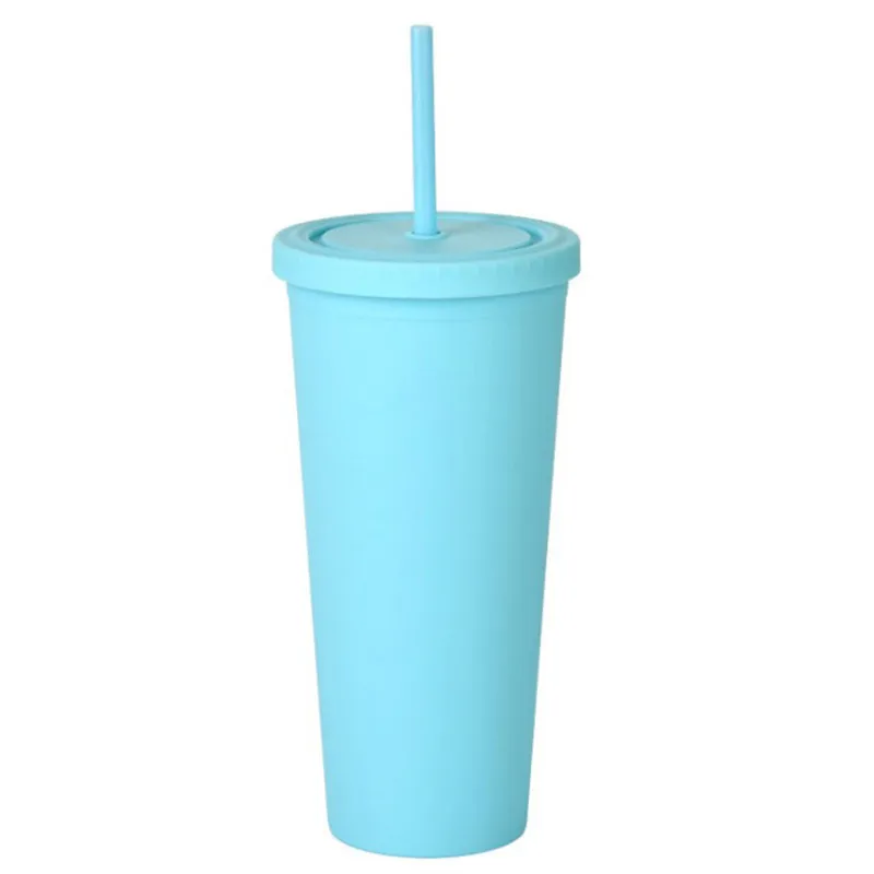 15 couleurs tasses en plastique avec pailles Macaron couleur tasses d'eau PE 22OZ solide plaine brèves bouteilles d'eau en stock FY4489