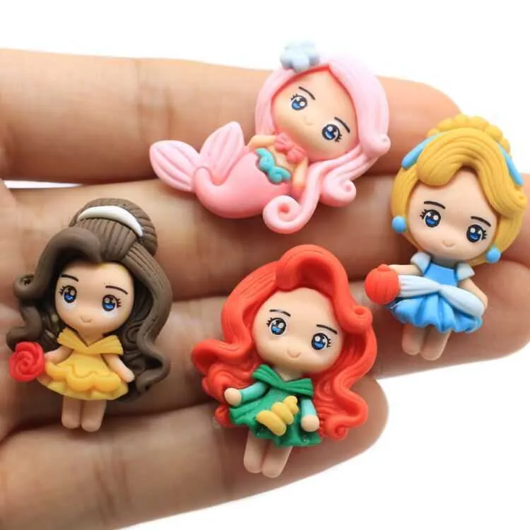 Kawaii Cartoon Princess Flat Back Resin Scrapbooking Accessories Girl Cabochons Hair Embellishments 210804