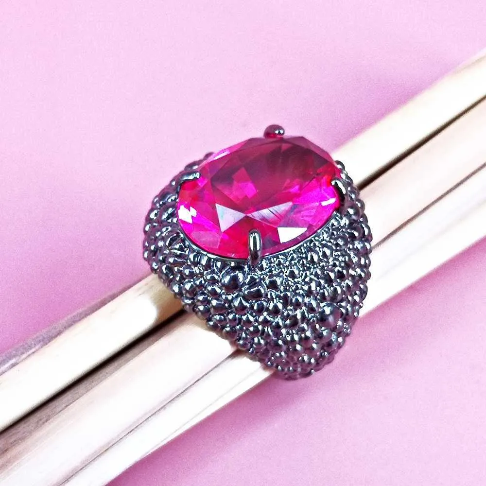 DreamCarnival 1989 große schwarze Eidechse CZ-Ringe für Damen, umwerfender Hochzeitsschmuck, feiner Fuchsia-Zirkonia-Schnitt, modisch, WA11870FU