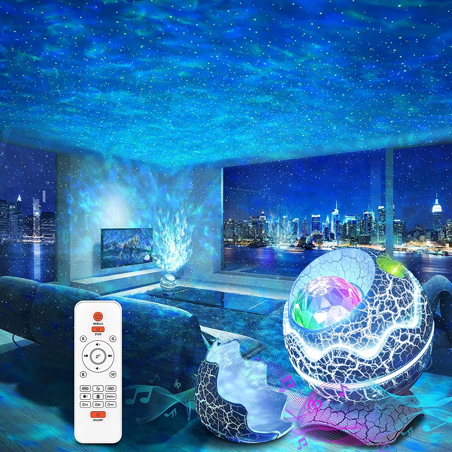 USB Star Night Light Musica Onda d'acqua stellata Luci LED Bluetooth remoto Proiettore rotante colorato Lampada decorativa attivata dal suono301I